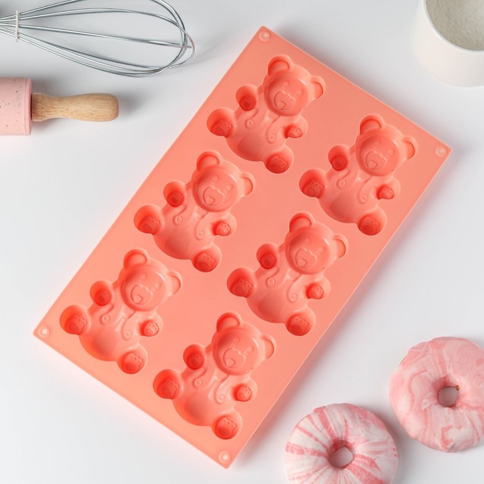 Форма для выпечки Доляна «Животные. Мишка», силикон, 28,5×17 см, 6 ячеек (8,5×7 см), цвет оранжевый Форма для выпечки Доляна «Животные. Мишка», силикон, 28,5×17 см, 6 ячеек (8,5×7 см), цвет оранжевый