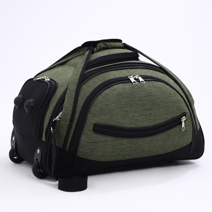 Сумка дорожная на колёсах, отдел на молнии, отдел для обуви, 3 наружных кармана, цвет чёрный/хаки Сумка дорожная на колёсах, отдел на молнии, отдел для обуви, 3 наружных кармана, цвет чёрный/хаки