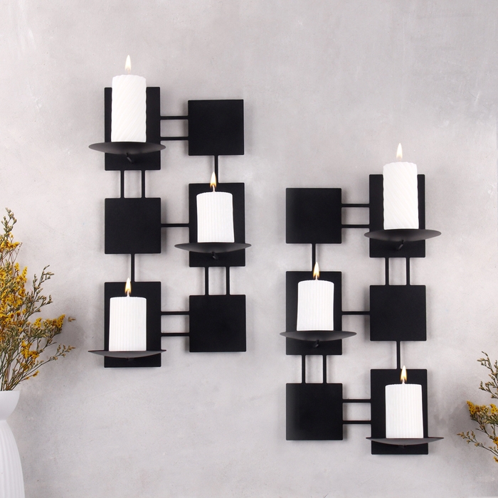 Комплект подсвечников настенных Комплект подсвечников настенных "Модерн" 2шт, 23х40,5х14,5см, чёрный