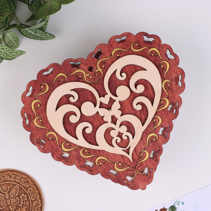 Шкатулка  Шкатулка "Сердце", с пожеланием, 21х19х6 см