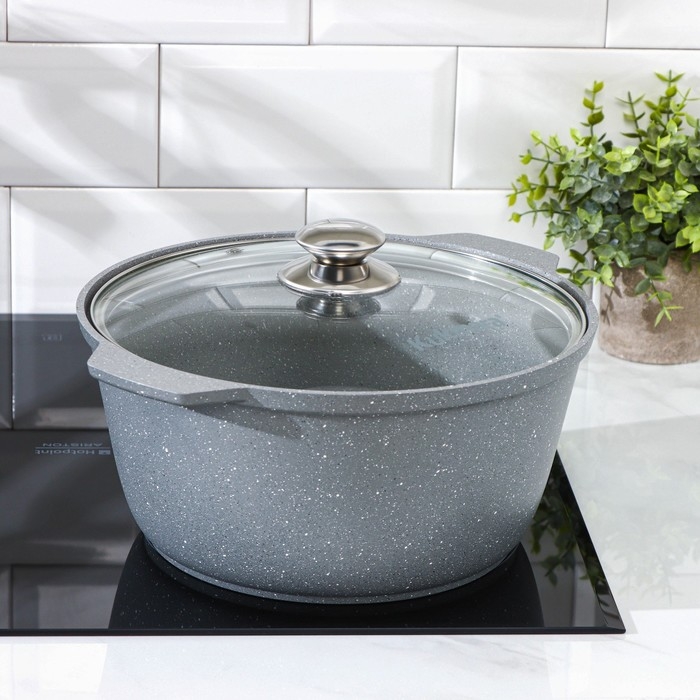 Жаровня, 5 л, стеклянная крышка, цвет светло-серый Жаровня, 5 л, стеклянная крышка, цвет светло-серый