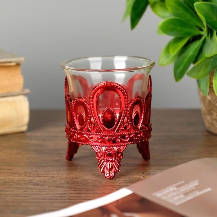 Подсвечник пластик, стекло на 1 свечу Подсвечник пластик, стекло на 1 свечу "Капельки" красный 7х6х6 см