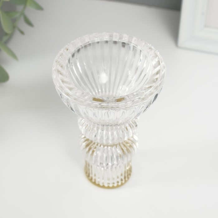 Подсвечник стекло на 1 свечу Подсвечник стекло на 1 свечу "Водопад. Колонна" с золотом d=2 см 7х7х10 см