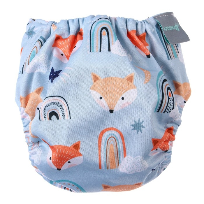 Многоразовый подгузник «Лисички», 3-8 кг, угольно-бамбуковая ткань, цвет голубой, Крошка Я