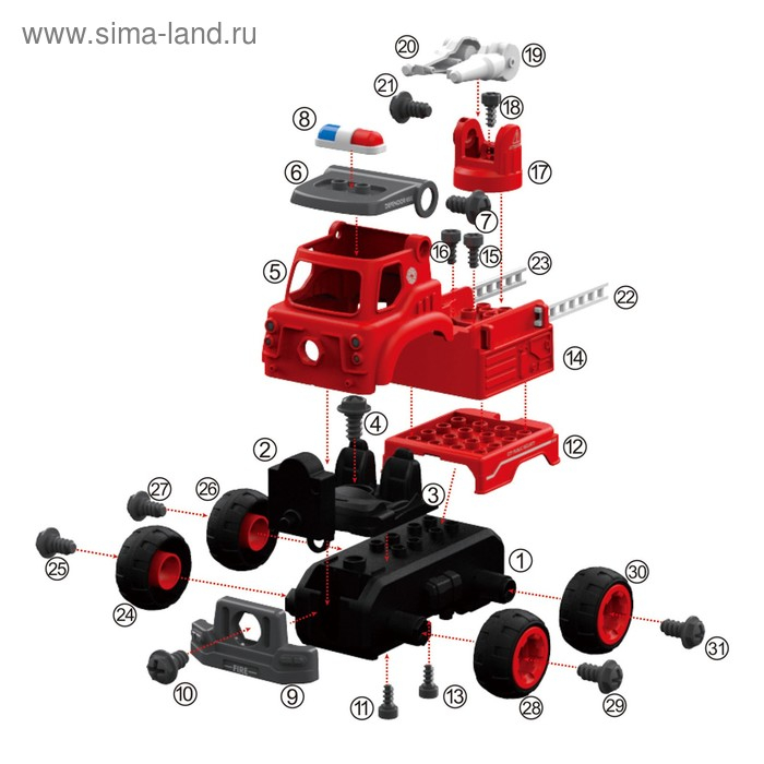 Конструктор винтовой «Пожарная машина», с электрическим шуруповёртом, радиоуправляемый, 31 деталь Конструктор винтовой «Пожарная машина», с электрическим шуруповёртом, радиоуправляемый, 31 деталь