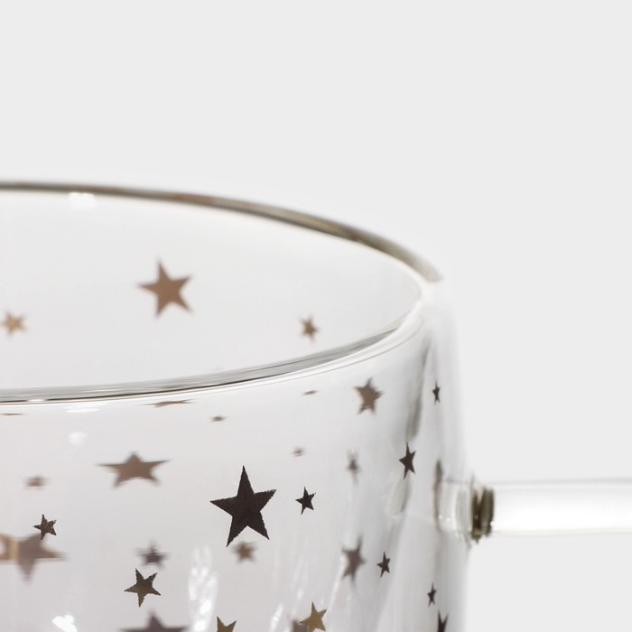 Кружка стеклянная с двойными стенками Доляна «Дуо. Звёзды», 160 мл, 12,5×9×7,5 см Кружка стеклянная с двойными стенками Доляна «Дуо. Звёзды», 160 мл, 12,5×9×7,5 см