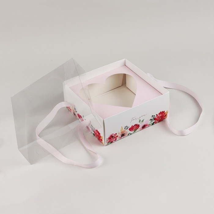 Коробка для цветов с формовым вкладышем и PVC крышкой «Цветы для тебя», 23.5 х 23.5 х 15 с Коробка для цветов с формовым вкладышем и PVC крышкой «Цветы для тебя», 23.5 х 23.5 х 15 с