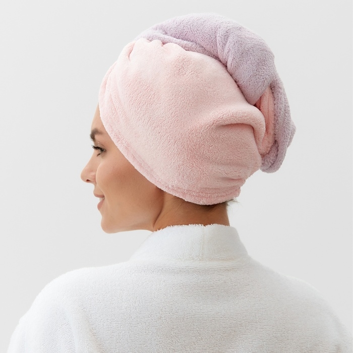 Чалма для сушки волос Этель «Двухцветная», цв.розовый/фиолетовый, 65*25 см, 100% п/э Чалма для сушки волос Этель «Двухцветная», цв.розовый/фиолетовый, 65*25 см, 100% п/э