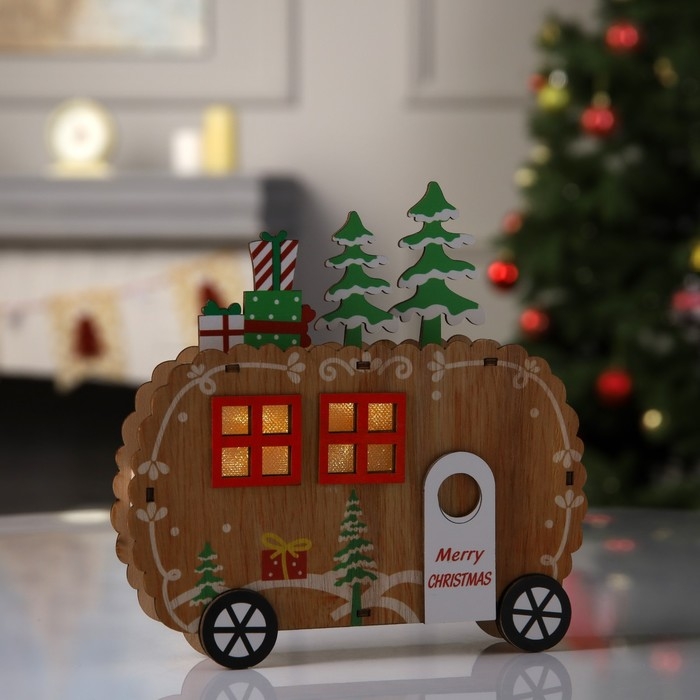 Светодиодная фигура «Фургончик» 19 × 17 × 3.5 см, дерево, батарейки CR2032 (в комплекте), свечение тёплое белое