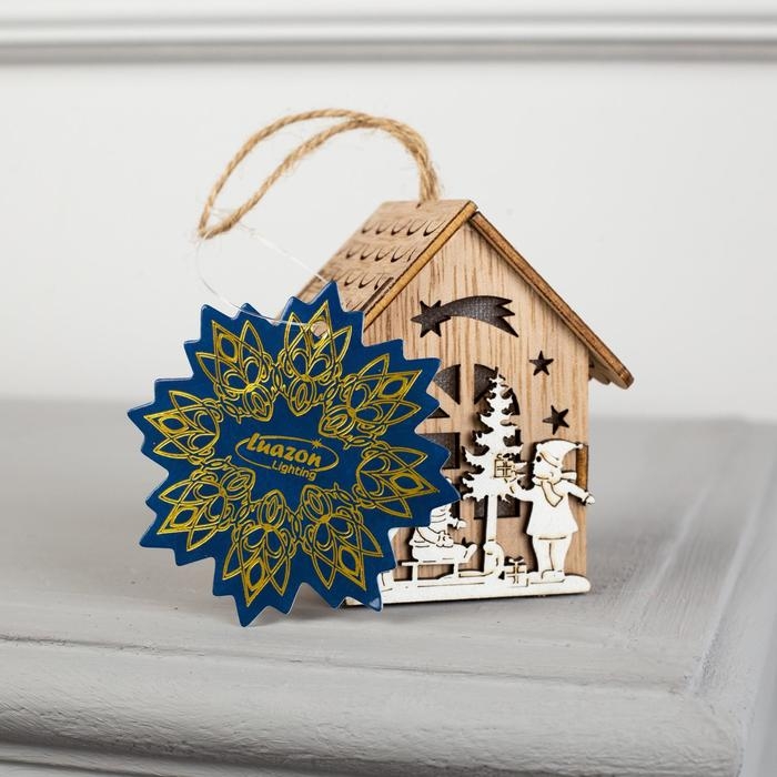 Ёлочная игрушка «Домик с детьми», от батареек, свечение тёплое белое Ёлочная игрушка «Домик с детьми», от батареек, свечение тёплое белое