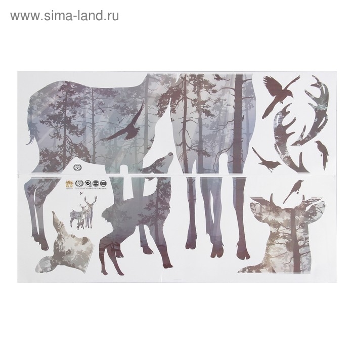 Наклейка пластик интерьерная Наклейка пластик интерьерная "Семейство оленей в лесу" 60х90 см