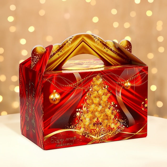 Подарочная коробка Подарочная коробка "Праздничный шелк в красном" новогодняя Чемоданчик средний 20 x 12 x 19