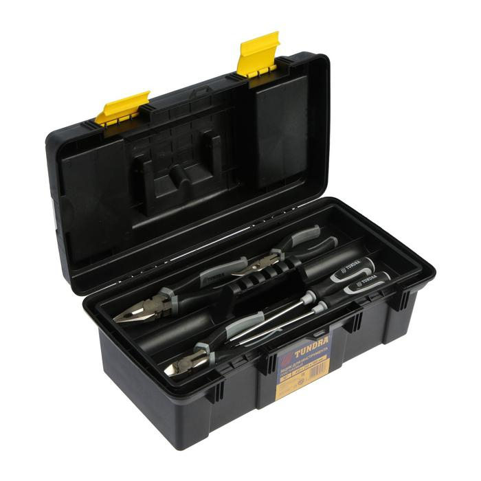 Ящик для инструмента ТУНДРА, 16 Ящик для инструмента ТУНДРА, 16", 410 х 210 х 185 мм, пластиковый, лоток, два органайзера