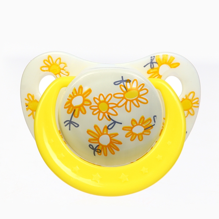 Набор: Соска - пустышка с держателем «Цветы», ортодонтическая, +6 мес, цвет желтый Набор: Соска - пустышка с держателем «Цветы», ортодонтическая, +6 мес, цвет желтый