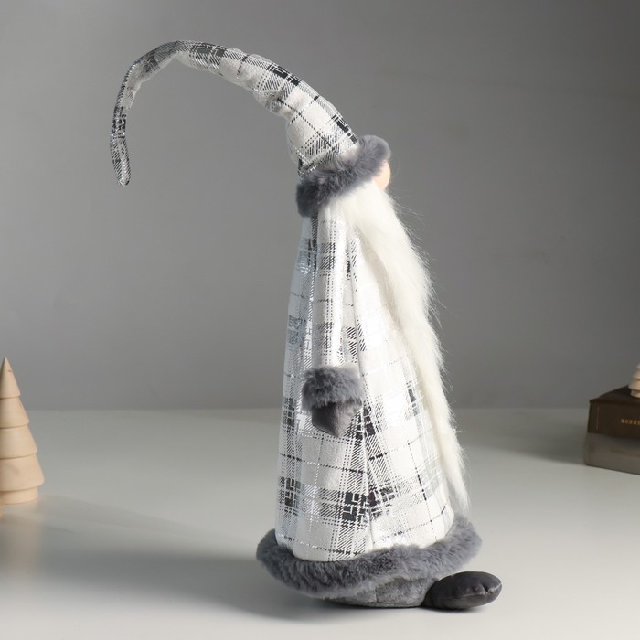 Кукла интерьерная Кукла интерьерная "Дед Мороз в сером кафтане в клетку" с серебром 16х13х60 см