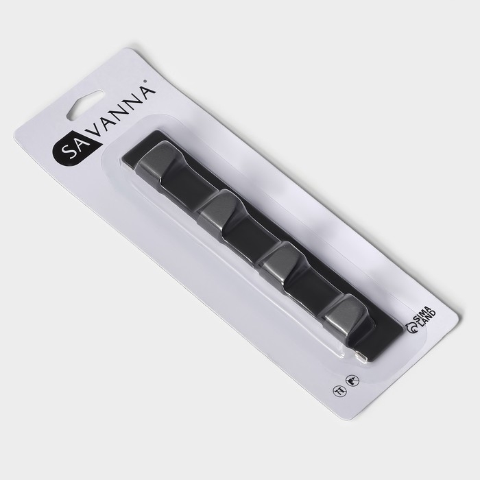 Крючок самоклеющийся SAVANNA Black, планка, металл, 4 крючка, 16×2×2,5 см, цвет чёрный Крючок самоклеющийся SAVANNA Black, планка, металл, 4 крючка, 16×2×2,5 см, цвет чёрный