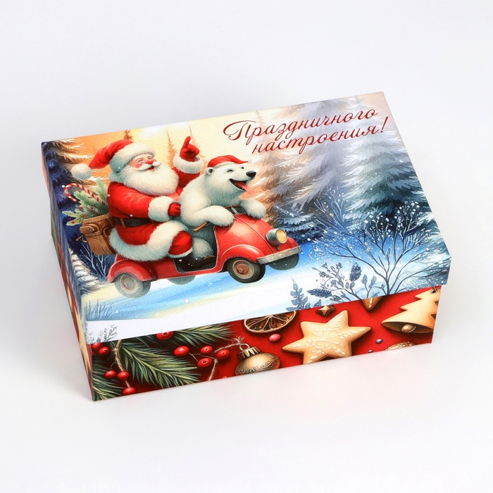 Набор подарочных новогодних коробок 10 в 1 Набор подарочных новогодних коробок 10 в 1 "Дед мороз в санях", 32,5 х 20 х 12,5 - 12 х 7 х 4 см. Новый год