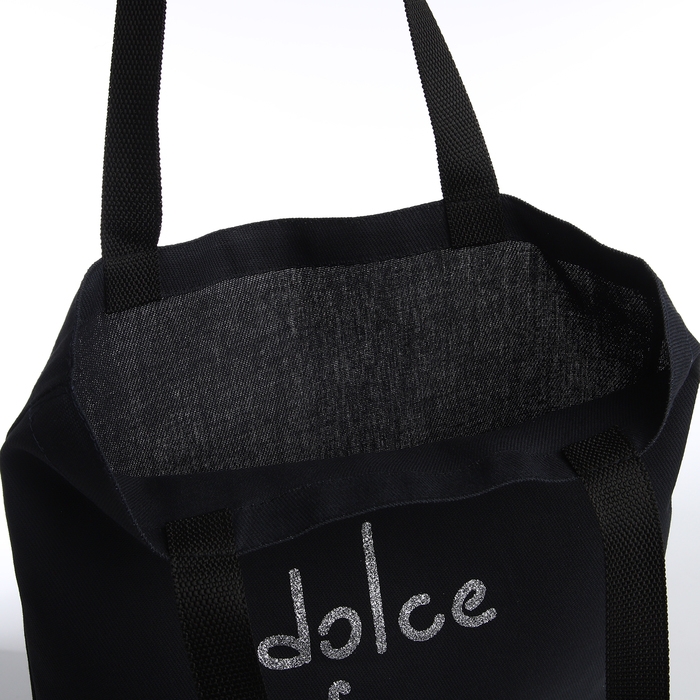 Шопер Шопер "Сладкое безделье", 35х0,5х40, принт с блёстками, без подклада, чёрный