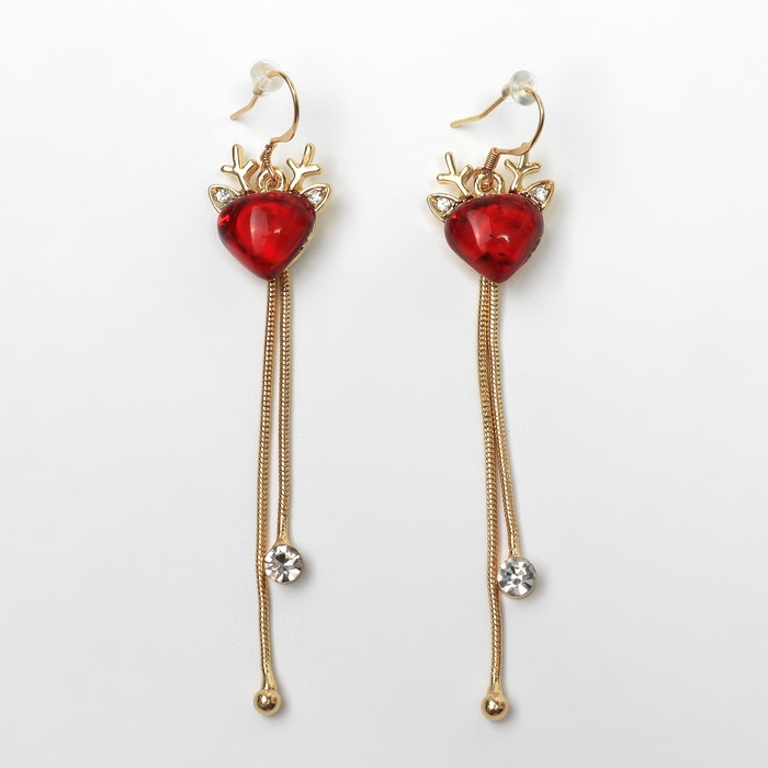 Серьги «Новогодние» олени, цвет бело-красный в золоте Серьги «Новогодние» олени, цвет бело-красный в золоте