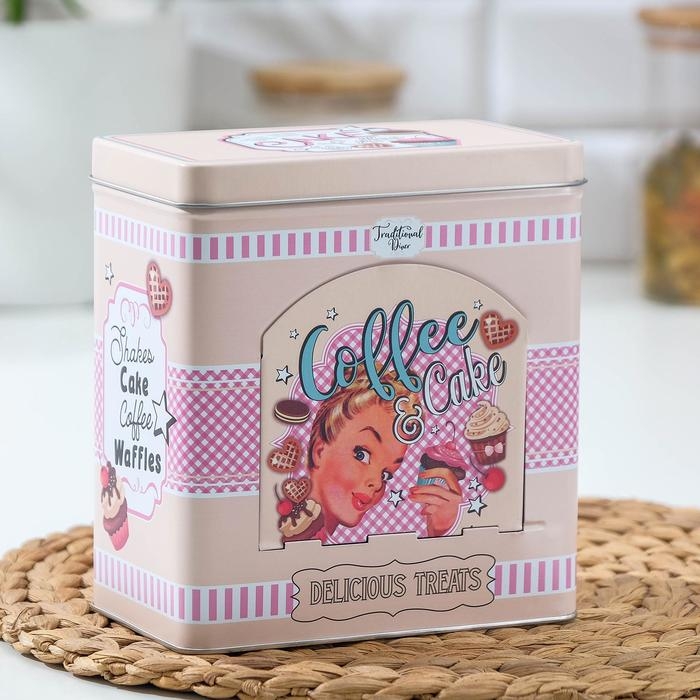 Банка для сыпучих продуктов Cake, 16×9,5×17,5 см, с окошком, цвет розовый