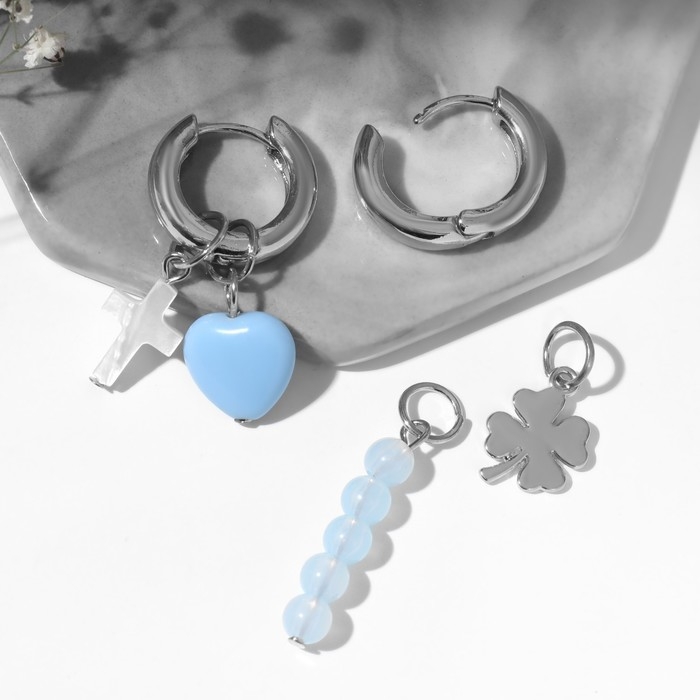 Серьги со съёмным элементом «Трансформер» крестик, цвет бело-голубой в серебре Серьги со съёмным элементом «Трансформер» крестик, цвет бело-голубой в серебре