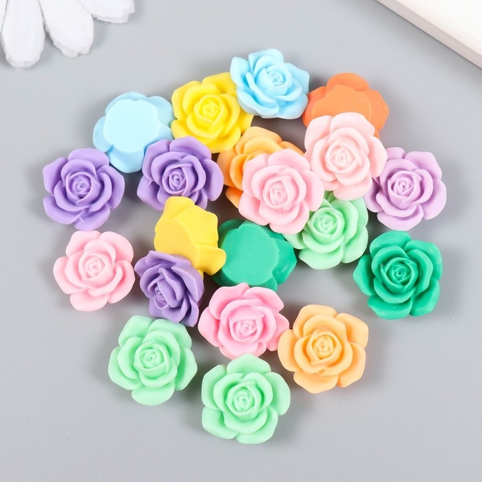 Декор для творчества пластик Декор для творчества пластик "Разноцветные розочки" набор 20 шт 1,8х1,8х1,8 см