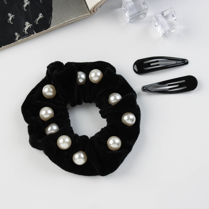 Набор для волос Набор для волос "Глория грация" (резинка 7 см, 2 невидимки 5 см) чёрный