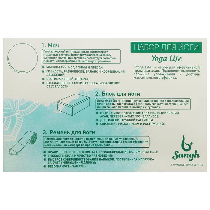 Набор для йоги Sangh: блок, ремень, мяч, цвет фиолетовый Набор для йоги Sangh: блок, ремень, мяч, цвет фиолетовый