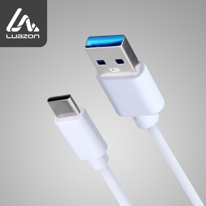 Кабель LuazON, Type-C - USB, 1 А, 2 м, белый Кабель LuazON, Type-C - USB, 1 А, 2 м, белый