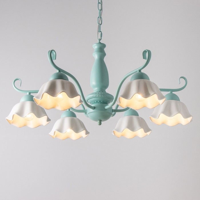 Люстра Люстра "Лукреция" 6хЕ27 40Вт зелено-белый 77х77х37-72 см BayerLux