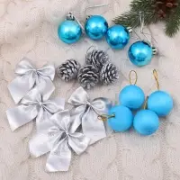 Ёлочные игрушки &laquo;Карнавал&raquo;, набор 16 шт. (4 бантика, 4 шишки, 8 шаров) серебристый/голубой