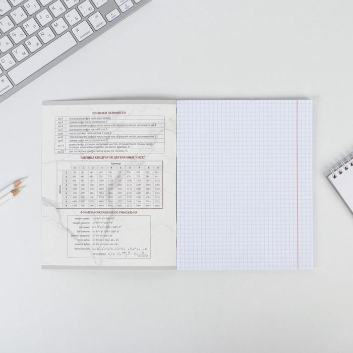 Тетрадь предметная 48 листов, А5, МРАМОР, со справ. мат. «1 сентября: Алгебра», обложка мелованный картон 230 гр внутренний блок в клетку белизна 96% Тетрадь предметная 48 листов, А5, МРАМОР, со справ. мат. «1 сентября: Алгебра», обложка мелованный картон 230 гр внутренний блок в клетку белизна 96%