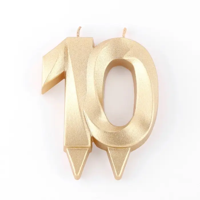 Свеча в торт юбилейная &laquo;Грань&raquo;, цифра 10, золотой металлик, 6.5 см