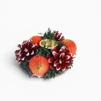 Свеча новогодняя с подсвечником &laquo;Красные шары и шишки&raquo;, набор 4 шт., 4&times;13.5&times;17 см, красная