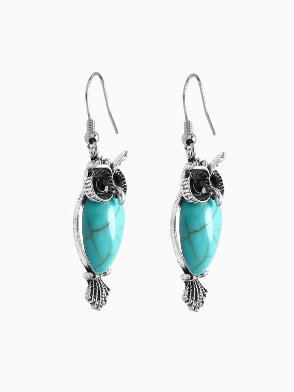 Серьги «Бирюзовый мир» сова, цвет голубой в чернённом серебре Серьги «Бирюзовый мир» сова, цвет голубой в чернённом серебре