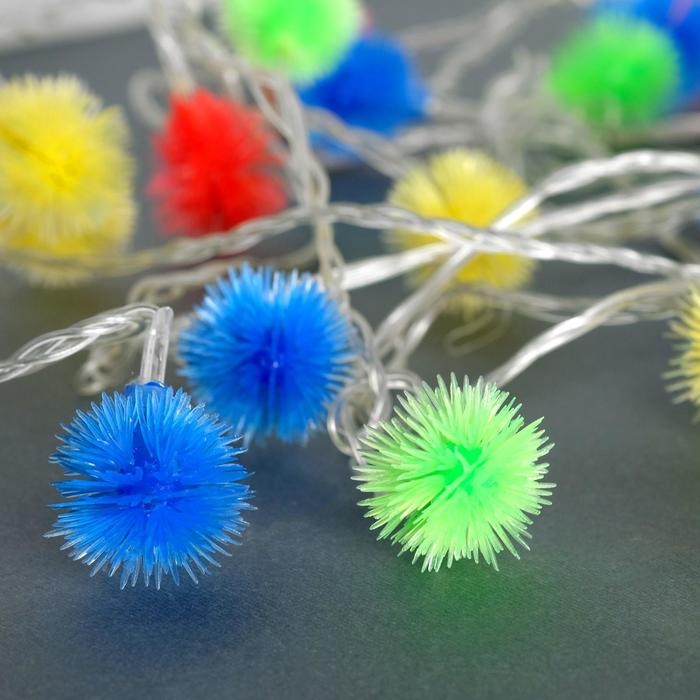 Гирлянда «Нить» 5 м с насадками «Ёжики цветные», IP20, прозрачная нить, 30 LED, свечение мульти, 8 режимов, 220 В Гирлянда «Нить» 5 м с насадками «Ёжики цветные», IP20, прозрачная нить, 30 LED, свечение мульти, 8 режимов, 220 В