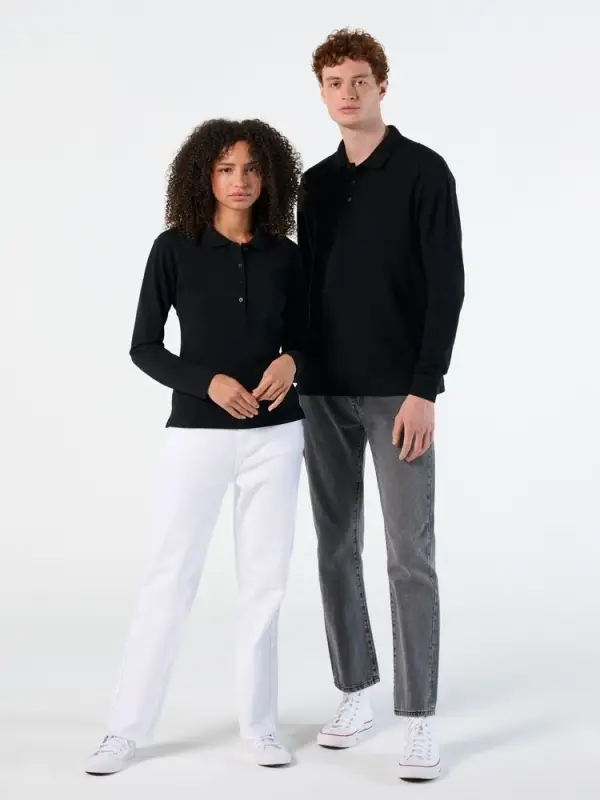 Рубашка поло мужская с длинным рукавом Winter II 210 черный меланж, размер XXL Рубашка поло мужская с длинным рукавом Winter II 210 черный меланж, размер XXL