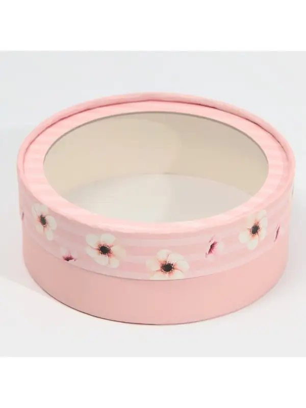 Коробка для макарун, кондитерская упаковка тубус с окном, &laquo;Цветы&raquo; 16&times;16&times;5 см