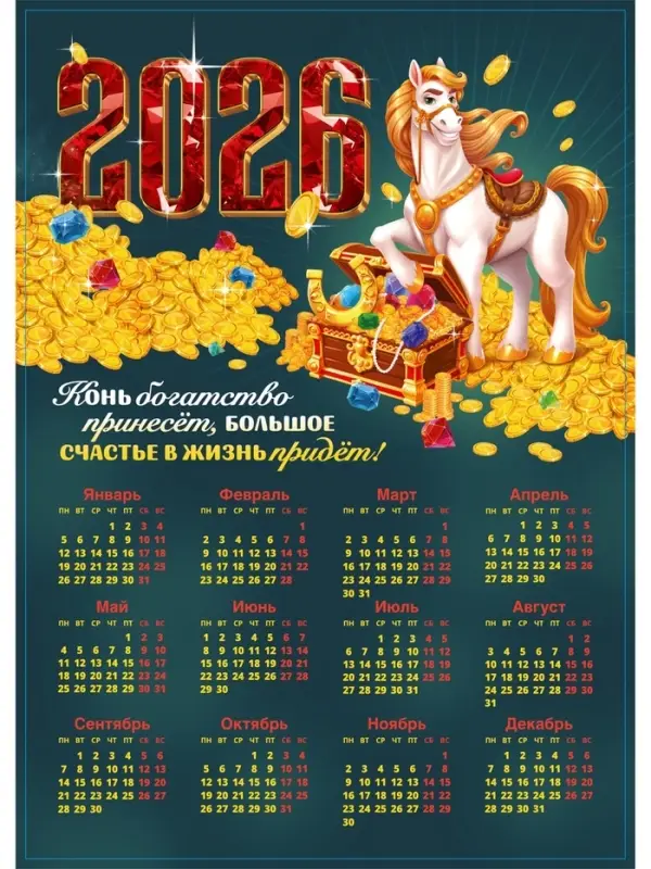 Календарь 2026 «Конь богатство принесёт», А3 Календарь 2026 «Конь богатство принесёт», А3