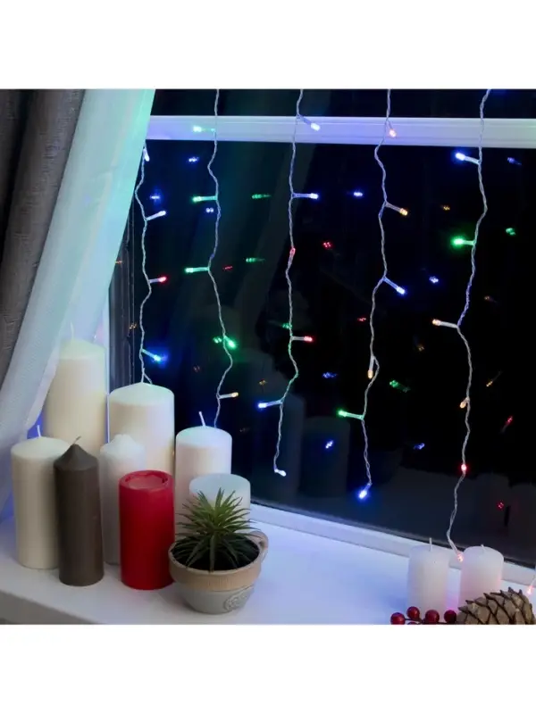 Гирлянда &laquo;Занавес&raquo; 2&times;1.5 м, IP20, прозрачная нить, 360 LED, свечение мульти, 8 режимов, 220 В