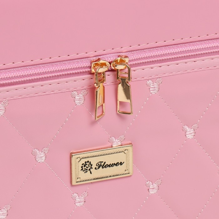 Шкатулка кожзам для косметики  Шкатулка кожзам для косметики "Ромбы и мишки. Этажи" розовая 24,5х20,5х27 см