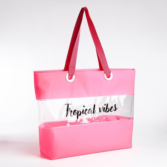 Сумка женская пляжная Tropical vibes, 50х35х11 см, розовый цвет Сумка женская пляжная Tropical vibes, 50х35х11 см, розовый цвет