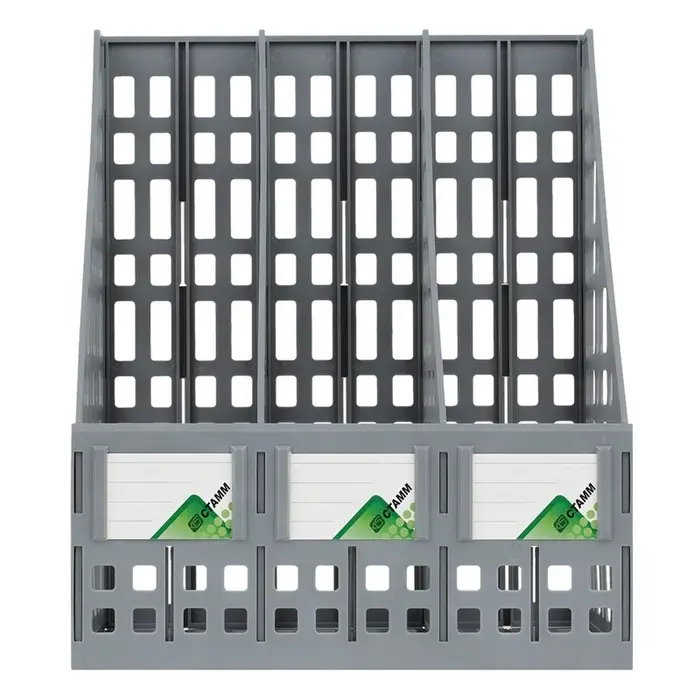 Лоток для бумаг LINE, А4, сборный, вертикальный, 3 отделения, серый