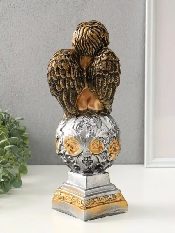 Фигура гипс &laquo;Ангел на шаре&raquo;, под бронзу, 37&times;13&times;13 см