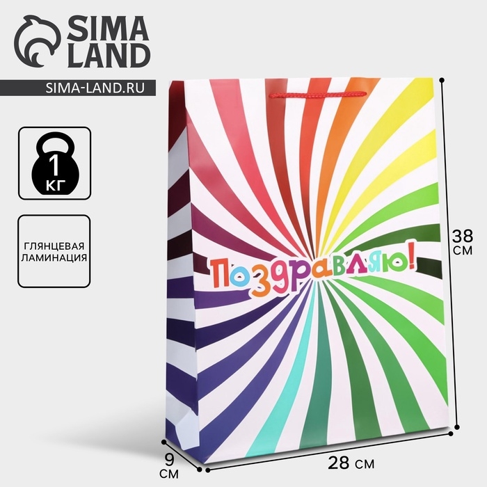 Пакет подарочный ламинированный, упаковка, «Поздравляю», L 28 х 38 х 9 см Пакет подарочный ламинированный, упаковка, «Поздравляю», L 28 х 38 х 9 см