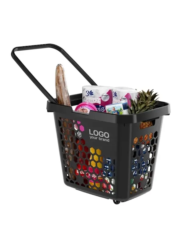 Корзина-тележка пластиковая 80 л, с 1 пластиковой ручкой, чёрная