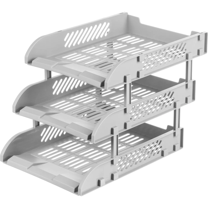 Лоток горизонтальный для бумаг Deli E9213, 3шт/наб, 325x241x255мм,пласт,сер