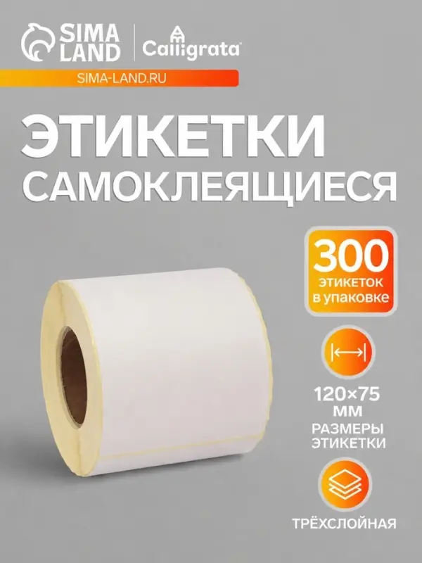 Термоэтикетка 120&times;75 мм, диаметр втулки=40 мм, 300 этикеток ТОП