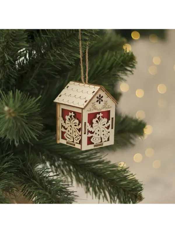 Ёлочная игрушка &laquo;Домик с колокольчиками&raquo;, 8&times;5&times;6 см, 1 LED, от батареек, свечение тёплое белое