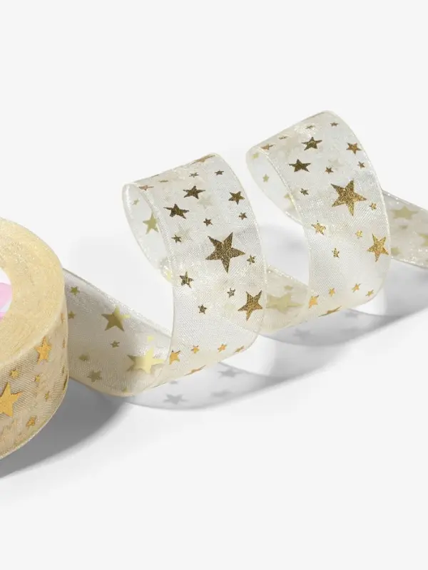 Лента капроновая с тиснением &laquo;Звёзды&raquo;, 25 мм, 23&plusmn;1 м, бежевая